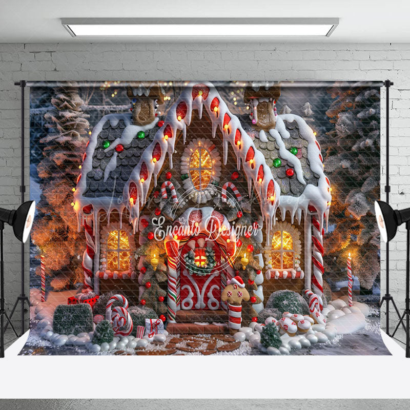 Lofaris Lighted Gingerbread House Candy Cane Xmas Backdrop