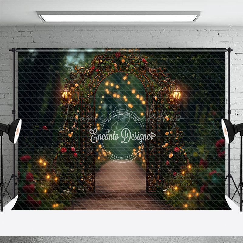 Lofaris Lighted Gold Arch Natural Forest Wedding Backdrop
