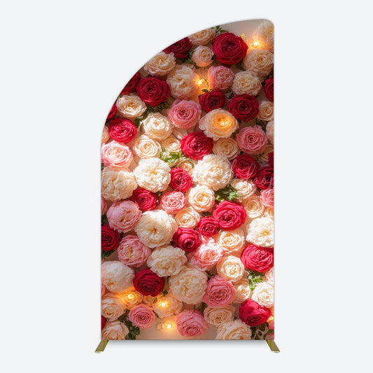 Lofaris Lighted Romantic Colorful Rose Birthday Half Moon Arch Backdrop