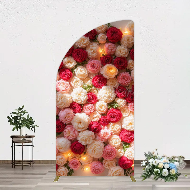 Lofaris Lighted Romantic Colorful Rose Birthday Half Moon Arch Backdrop