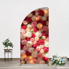 Lofaris Lighted Romantic Colorful Rose Birthday Half Moon Arch Backdrop