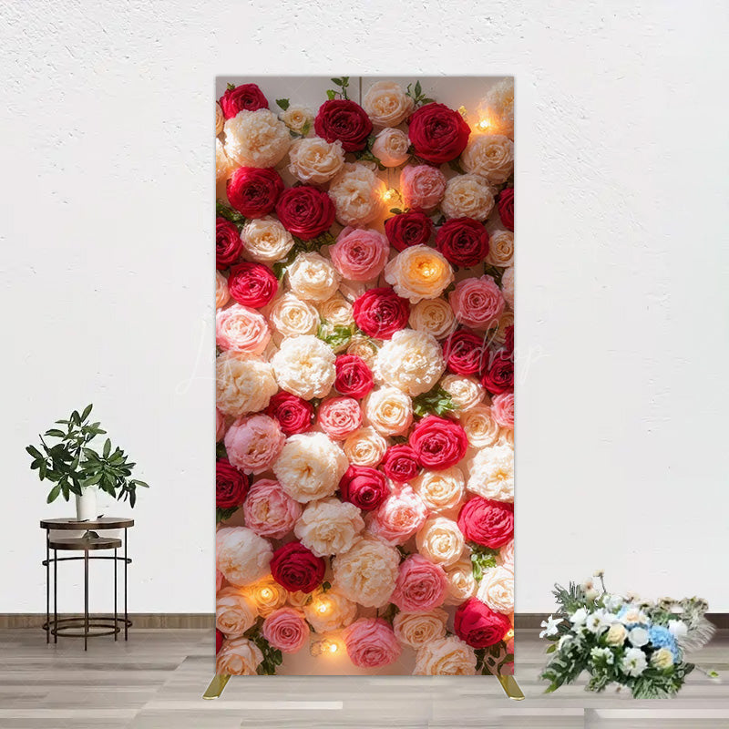 Lofaris Lighted Romantic Colorful Rose Birthday Rectangle Backdrop
