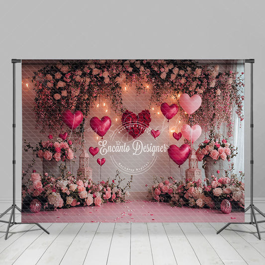 Lofaris Lighted Romantic Pink Floral Valentines Day Backdrop