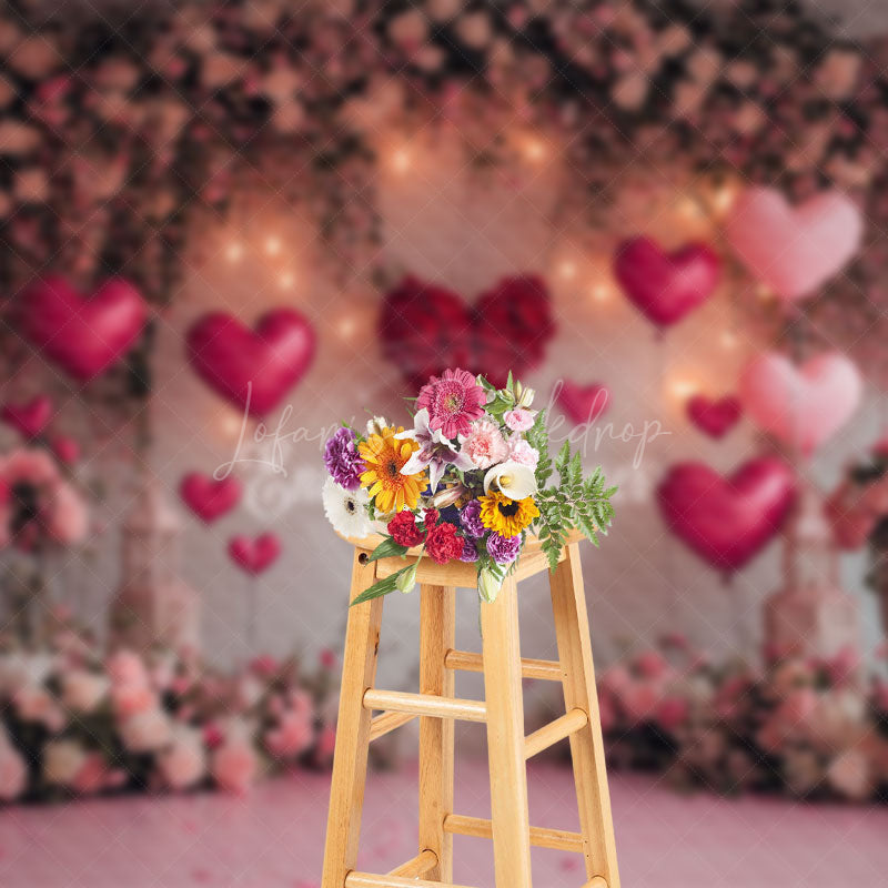 Lofaris Lighted Romantic Pink Floral Valentines Day Backdrop