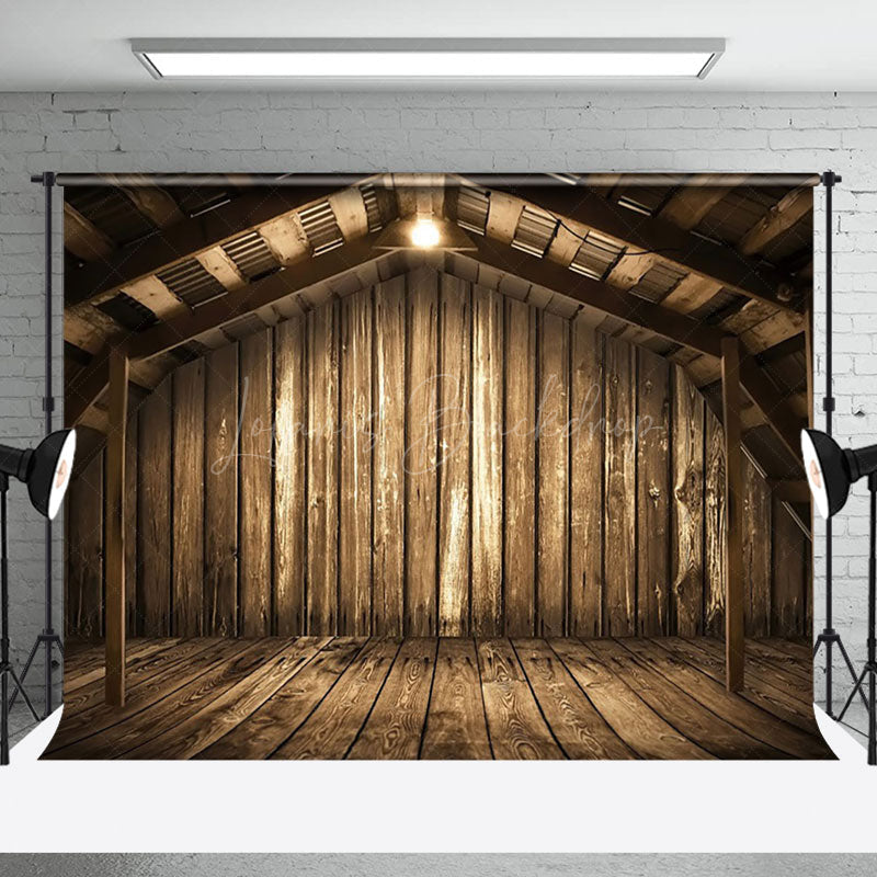 Lofaris Lighted Rustic Brown Wooden Barn Scene Photo Backdrop