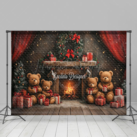 Lofaris Lighted Warm Fireplace Bear Gifts Christmas Backdrop
