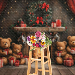 Lofaris Lighted Warm Fireplace Bear Gifts Christmas Backdrop