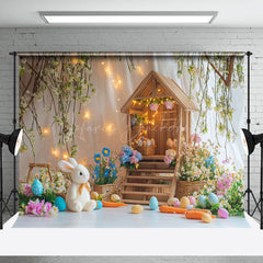 Lofaris Lighted Wood House Colorful Egg Floral Bunny Backdrop