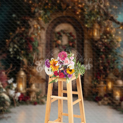 Lofaris Lighted Wooden Door Plant Wreath Christmas Backdrop