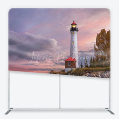 Lofaris Lighthouse Beach Sunset with Pink Purple Sky Autumn Trees Coastal Square Double-Sided Backdrop