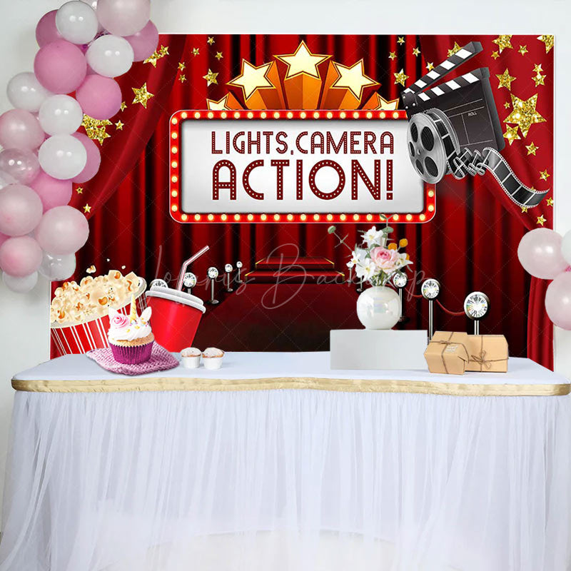 Lofaris Lights Camera Action Red Carpet Birthday Backdrop