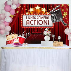 Lofaris Lights Camera Action Red Carpet Birthday Backdrop