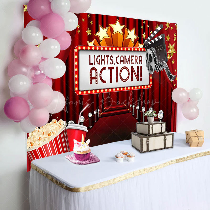 Lofaris Lights Camera Action Red Carpet Birthday Backdrop