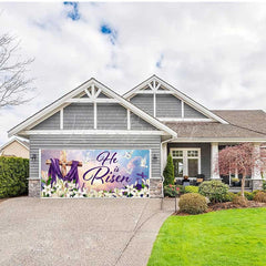 Lofaris Lily He Is Risen Cross Easter Garage Door Banner