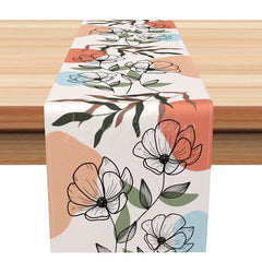 Lofaris Line Carving Style Floral Table Runner Abstract Botanical with Flowers and Grass Modern Minimalist Kitchen Decor