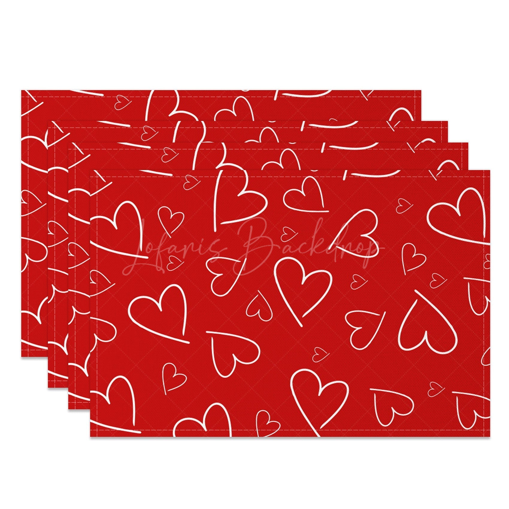 Lofaris Line Hearts Red Valentines Day Set Of 4 Placemats
