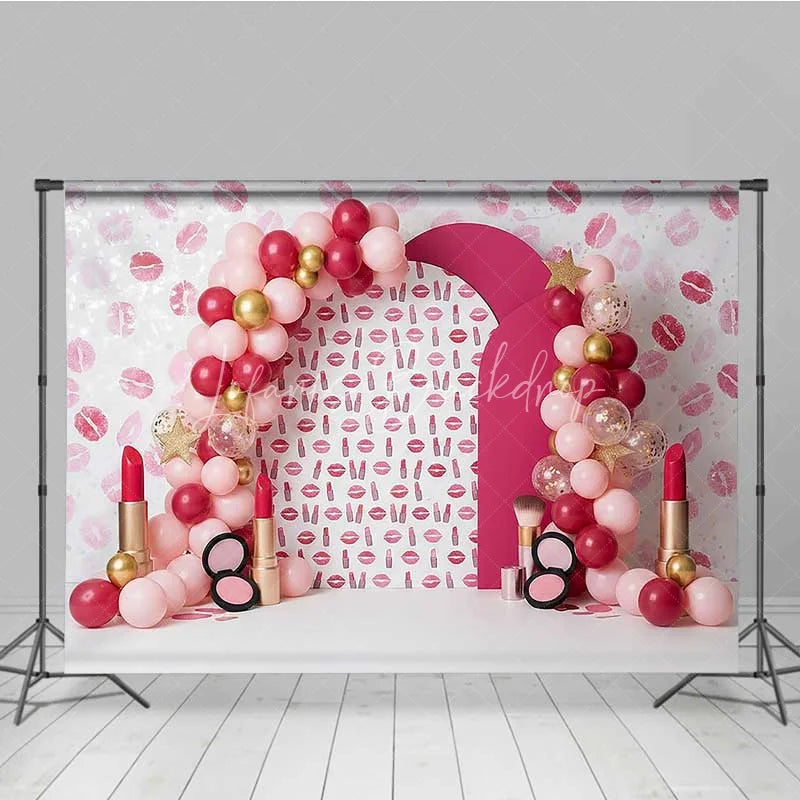 Lofaris Lipstick Kiss Marks Room Set Backdrop Red Pink Balloons and Diamond Ring Spa Party Background