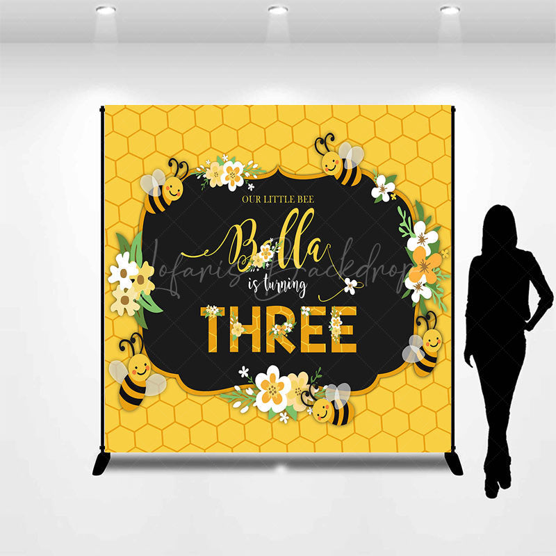 Lofaris Little Bee Honeycomb Custom 3rd Birthday Backdrop