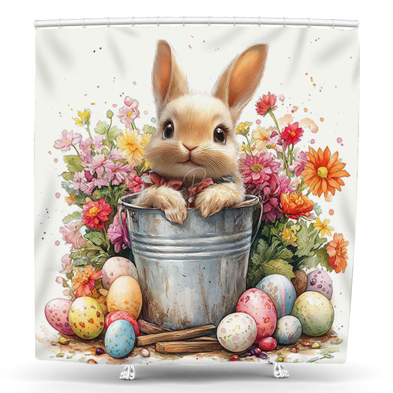 Lofaris Little Bunny Drum Floral Eggs Easter Shower Curtain