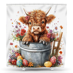 Lofaris Little Cow Drum Floral Eggs Easter Shower Curtain