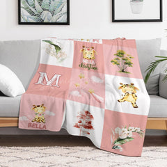 Lofaris Little Cow Plant Floral Plaid Custom Name Blanket
