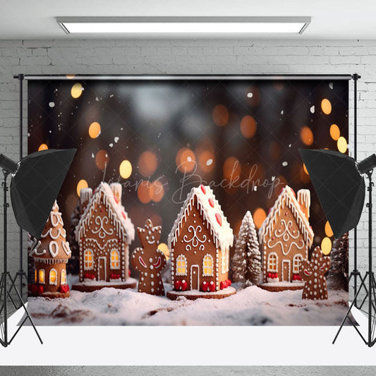 Lofaris Little Gingerbread House Bokeh Christmas Backdrop