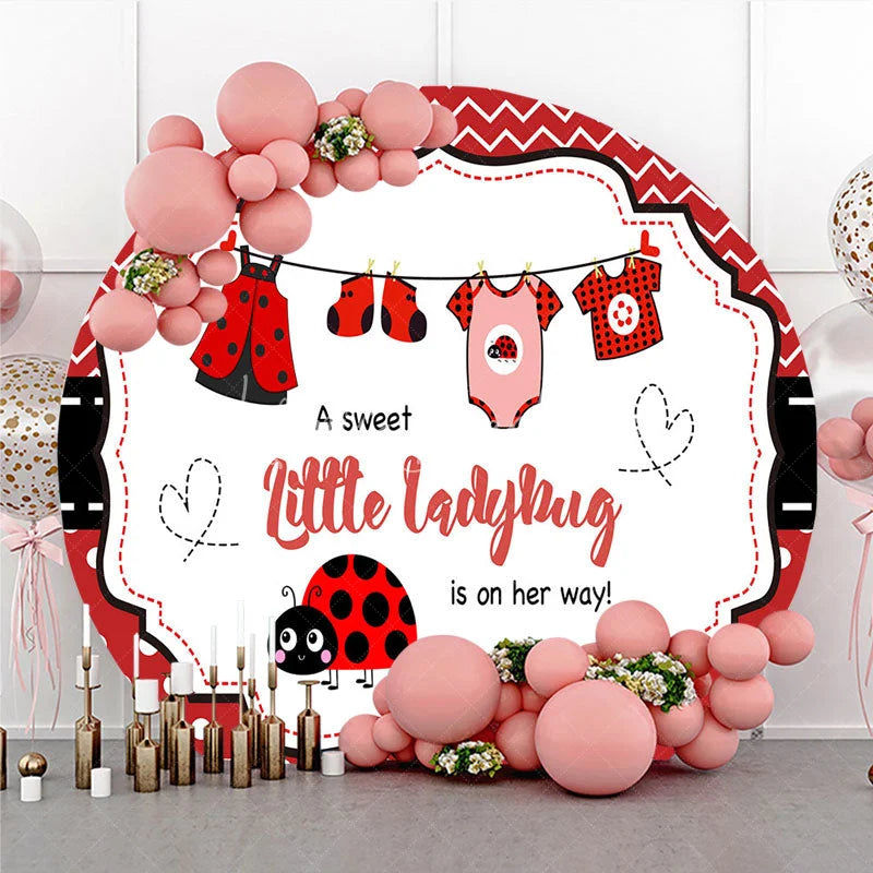 Lofaris Little Ladybug Round Backdrop Red Polka Dot and Bug Clothing Baby Shower Decoration