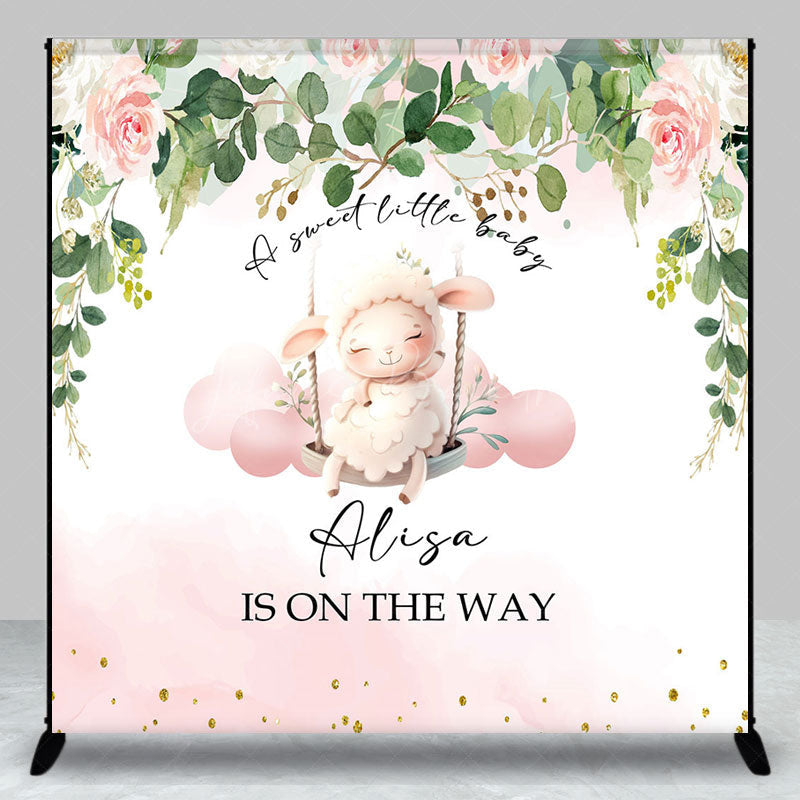 Lofaris Little Lamp Floral Custom Name Baby Shower Backdrop