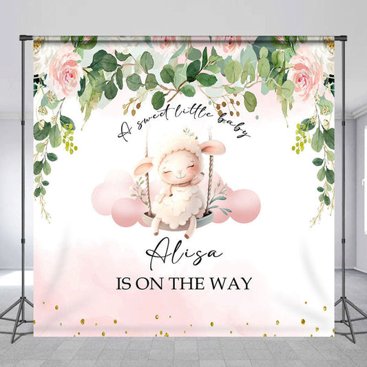 Lofaris Little Lamp Floral Custom Name Baby Shower Backdrop