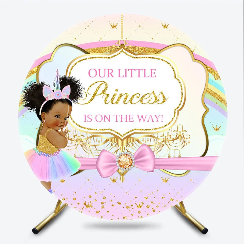 Lofaris Little Princess Baby Shower Round Backdrop African American Girl Unicorn