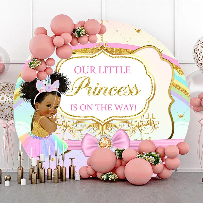Lofaris Little Princess Baby Shower Round Backdrop African American Girl Unicorn