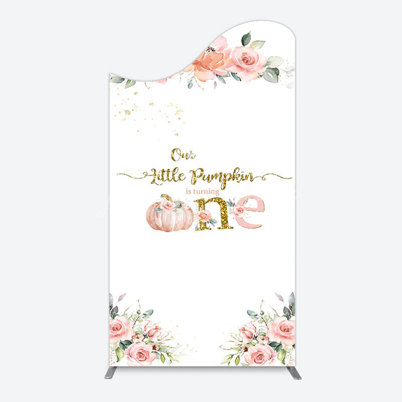 Lofaris Little Pumpkin Pink Floral 1st Birthday Arch Backdrop