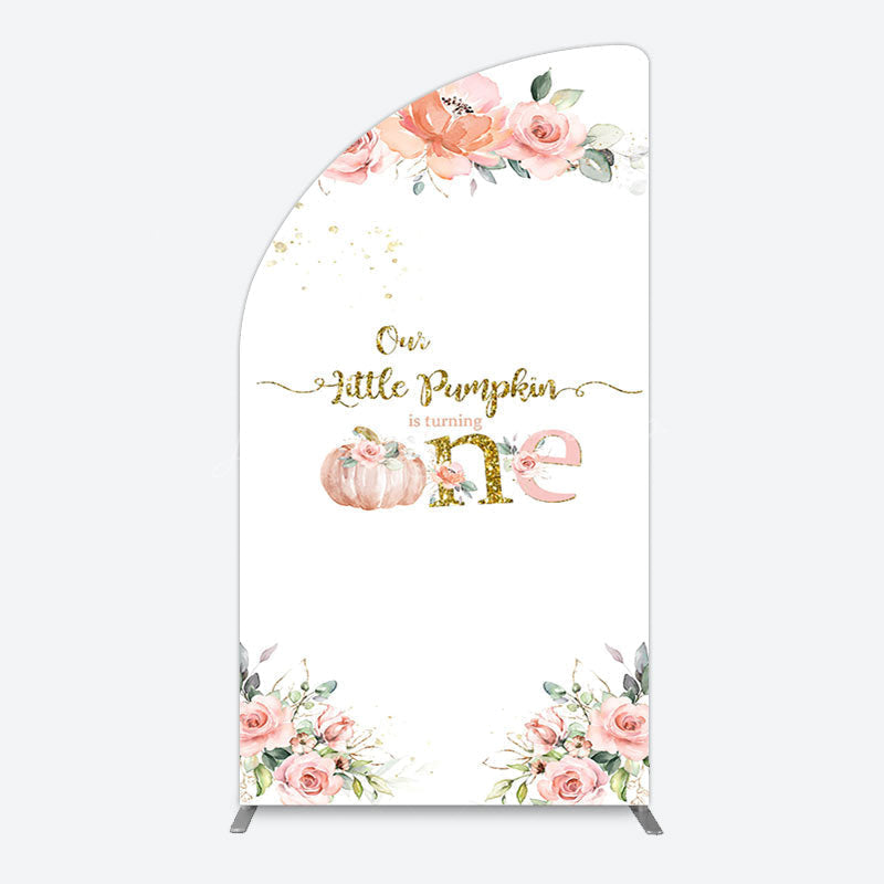 Lofaris Little Pumpkin Pink Floral 1st Birthday Arch Backdrop