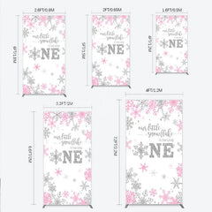 Lofaris Little Snowflake 1st Birthday Rectangle Backdrop Pink Silver Winter Girl