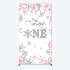 Lofaris Little Snowflake 1st Birthday Rectangle Backdrop Pink Silver Winter Girl