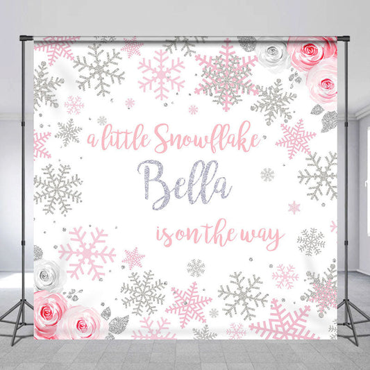 Lofaris Little Snowflake Floral Custom Baby Shower Backdrop