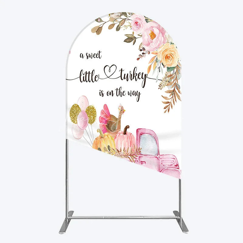 Lofaris Little Turkey Baby Shower Arch Backdrop Pink Truck Pumpkin Fall Party Decoration Thanksgiving Floral Background