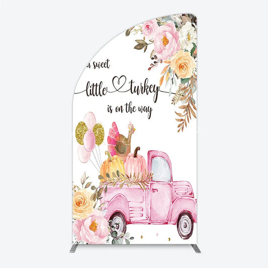 Lofaris Little Turkey Baby Shower Half Moon Arch Backdrop Pink Truck Pumpkin Fall Party Decoration Thanksgiving Floral Background