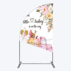 Lofaris Little Turkey Baby Shower Half Moon Arch Backdrop Pink Truck Pumpkin Fall Party Decoration Thanksgiving Floral Background