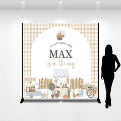 Lofaris Locally Grown Baby Shower Backdrop Farmers Market and Vegetable Stand Personalized Little Sprout Welcome Sign