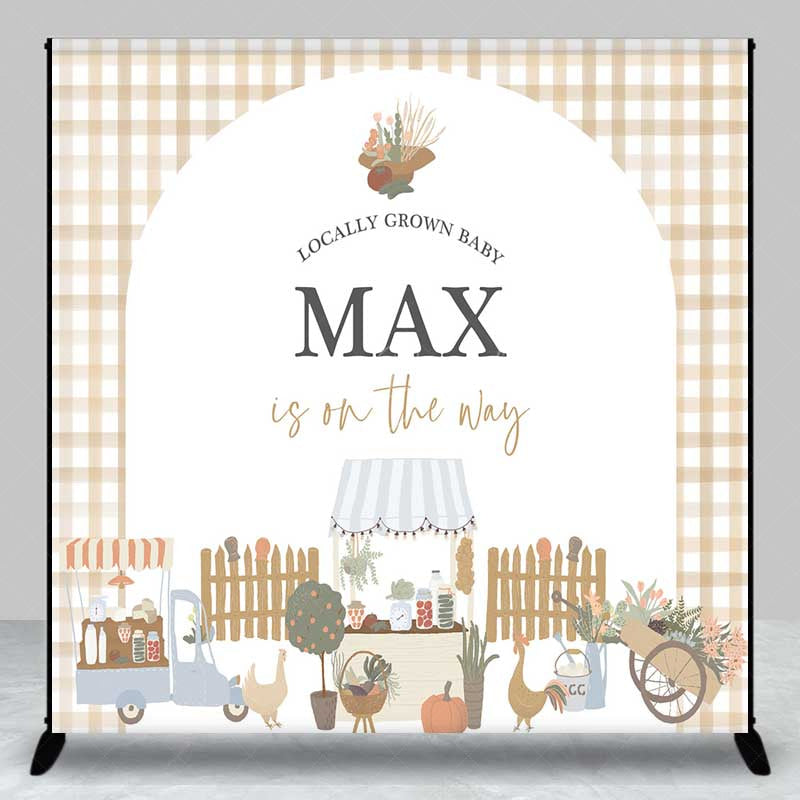 Lofaris Locally Grown Baby Shower Backdrop Farmers Market and Vegetable Stand Personalized Little Sprout Welcome Sign
