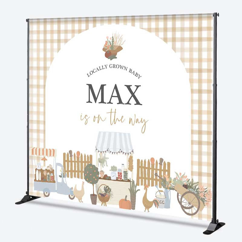 Lofaris Locally Grown Baby Shower Backdrop Farmers Market and Vegetable Stand Personalized Little Sprout Welcome Sign