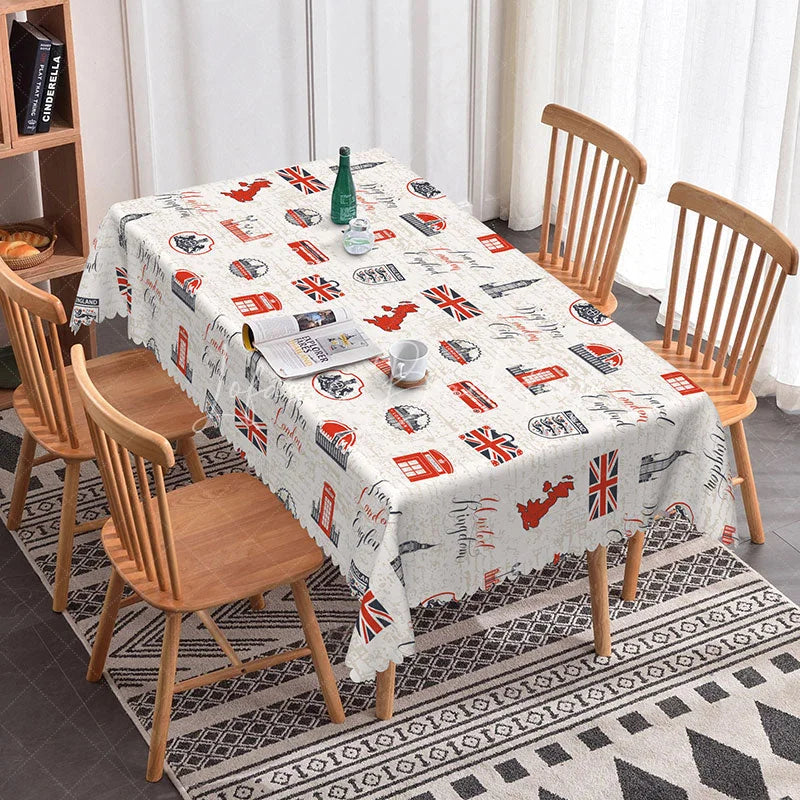 Lofaris London Travel Landmark Rectangle Tablecloth Union Jack Big Ben Red Bus British Theme Kitchen Dining Decor