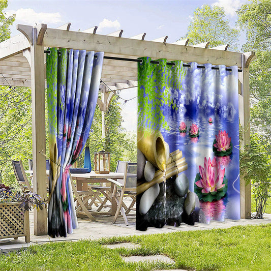 Lofaris Lotus Lantern Waterproof Printed Outdoor Curtains