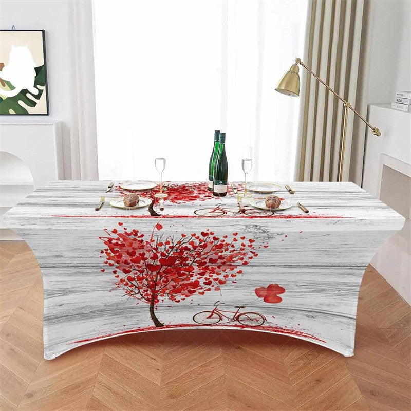 Lofaris Love Heart Trees Valentines Day Stretch Table Cover