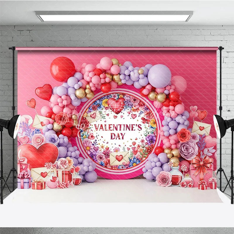 Lofaris Love Letter Valentine Day Backdrop Floral Wreath Envelopes Balloon Garland Background Romantic Photography Decor
