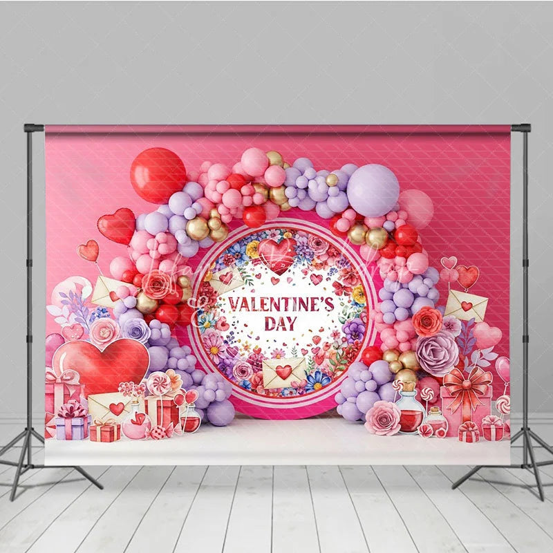Lofaris Love Letter Valentine Day Backdrop Floral Wreath Envelopes Balloon Garland Background Romantic Photography Decor