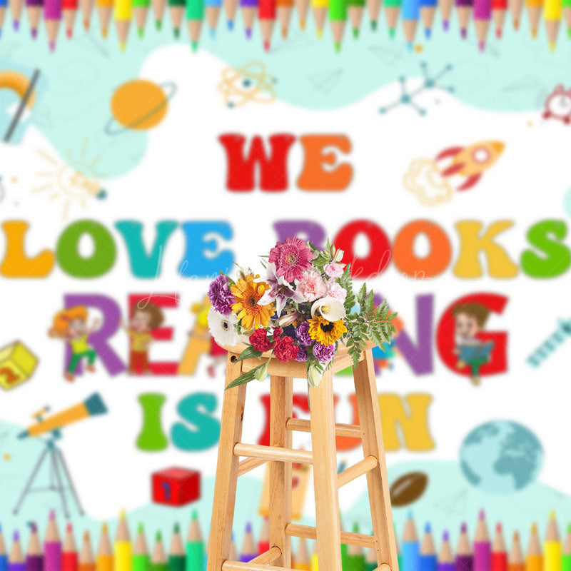 Lofaris Love Reading Pencils Cartoon World Book Day Backdrop