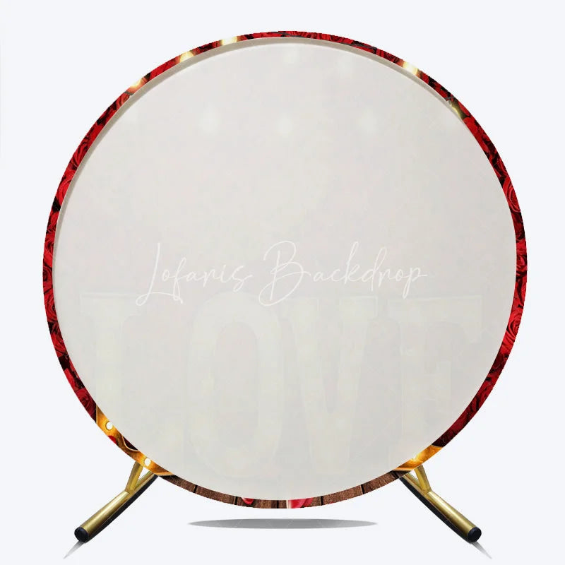 Lofaris LOVE Round Backdrop Red Rose Wall and Marquee Letter Light Background Romantic Wedding Valentines Day Decor