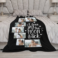 Lofaris Love You To The Moon Back Black Custom Photo Blanket